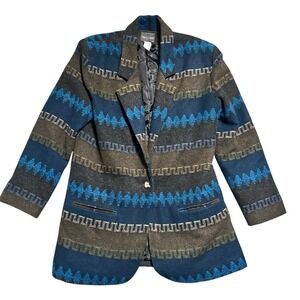 Vintage Tracy Evans Western Aztec Blazer Jacket Women's S Brown Blue‎ Wool Money